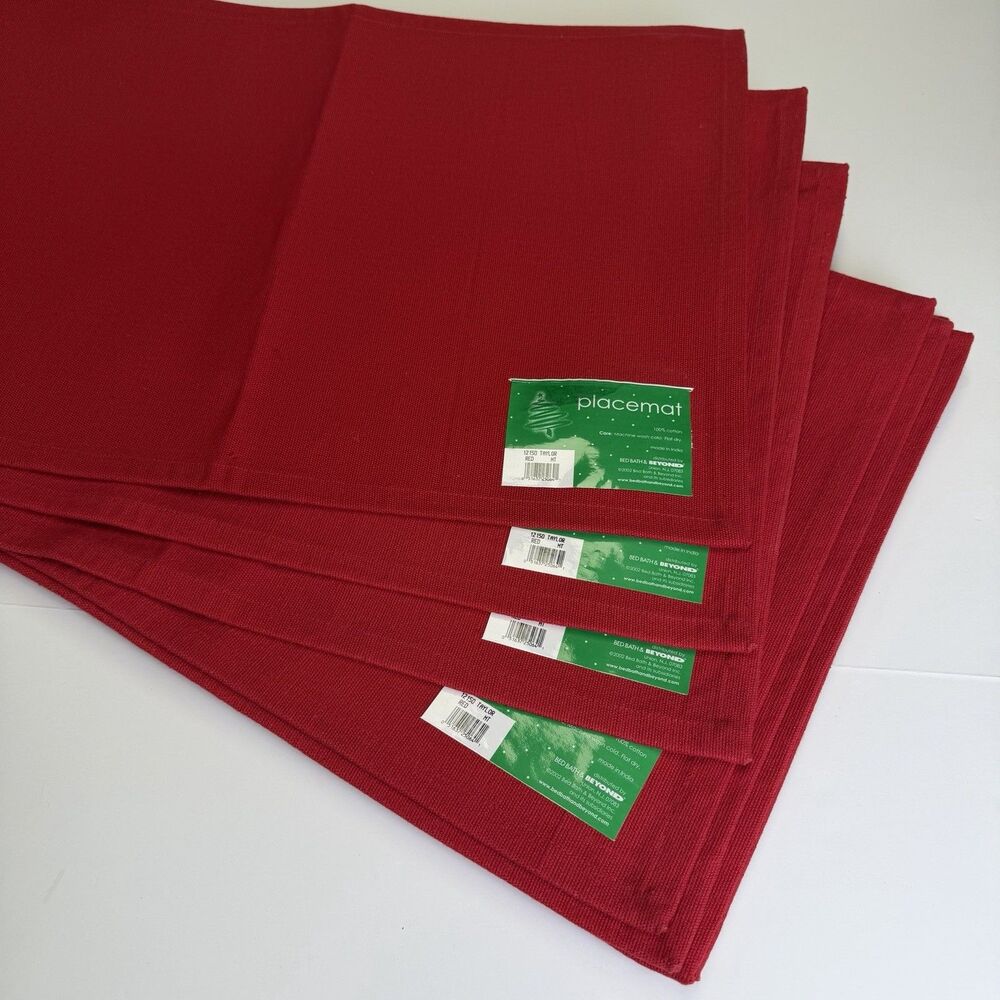 Bed Bath and Beyond Set of 9 Cotton Taylor Red Placemats Holiday 20" x 14" New